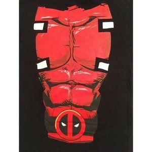 Black DEADPOOL T-shirt, Red Abs Muscles, MARVEL, Men’s Size Small
